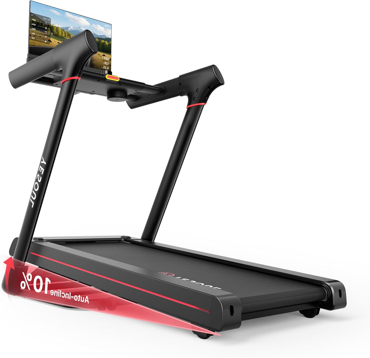 YESOUL T3 Plus Treadmill – 10% Automatic Slope, 21.5 Inch Full HD Touch Display, Swivel Screen, 6W Speaker, Brushless Motor, Foldable, Quiet, App Compatible - QUORE