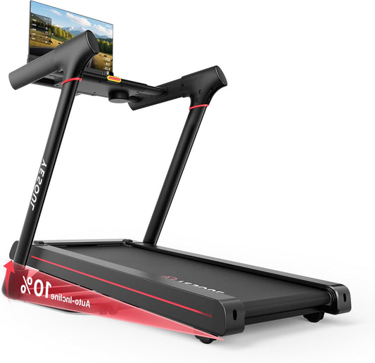 YESOUL T3 Plus Treadmill – 10% Automatic Slope, 21.5 Inch Full HD Touch Display, Swivel Screen, 6W Speaker, Brushless Motor, Foldable, Quiet, App Compatible - QUORE