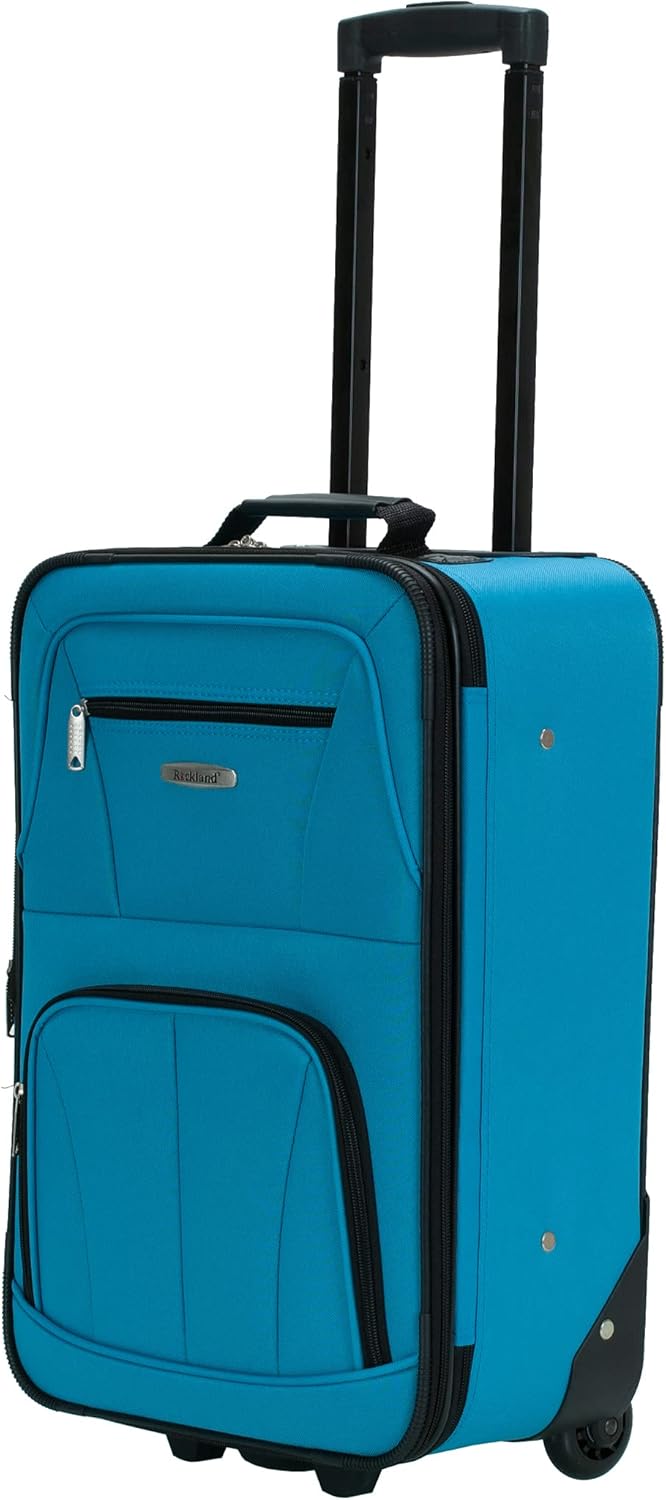 Rockland Bagage, voor reis, modieus, softside, uitbreidbare rechtopstaande set, blauwe luipaard, 4-delig