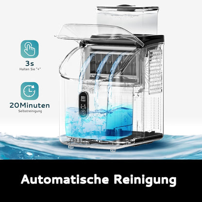 EUHOMY IJsblokjesmachine voor op het werkblad, 15 kg ijsmachine, ijsmachine, 2 liter ijsblokjesmachines, 16 ijsblokjes in 13 minuten, zelfreinigende ijsblokjesmaker voor thuis/keuken/kantoor, zwart