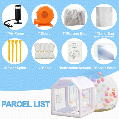 Opblaasbaar balhuis, pvc, transparant, opblaasbare tent met ventilator, opblaasbaar balhuis, iglo-koepel voor bruiloft buiten, verjaardagsfeest (blauw)