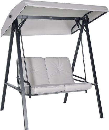 Outsunny Hollywoodschaukel 2-Sitzer Gartenschaukel mit Verstellbarem Dach, Kissen, Schaukelbank bis 220 kg Load Bar, für Garten, Balcony, Grau, 145 x 116 x 172 cm - QUORE