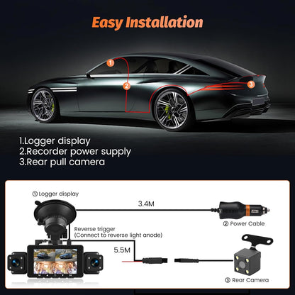 Roinvou 4K+1080P Dash CAM Auto, 5GHz WiFi Dashcam met SD-kaart 64GB, Autobewakingscamera met 3″ IPS-scherm, 170° groothoek, lusopname, G-sensor, nachtzicht