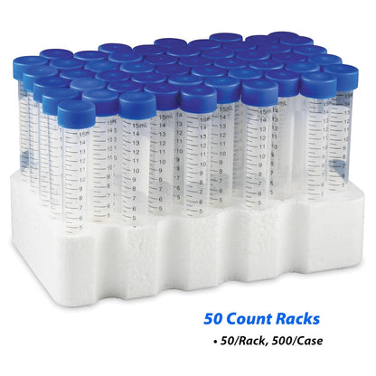 Globe Scientific 6286 Polypropyleen Centrifuge Buis met bijgevoegde blauwe Flat Top Schroefdop, Sterile, Bedrukte Afstudering, Rekpakket, 15mL Capaciteit (Case of 500)