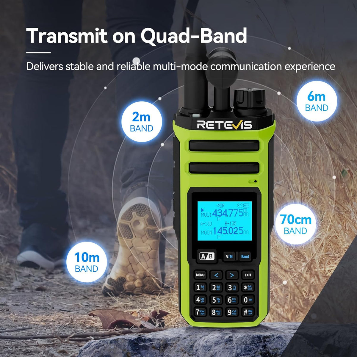 Retevis A3 2-weg Radio voor Volwassenen, Groot Bereik, Quad-Band Hamradio, AM/SSB/FM/AIR, Dual Channel, 2500 mAh-Batterij, Amateurradio voor op Reis, Avontuur (2 stuks)