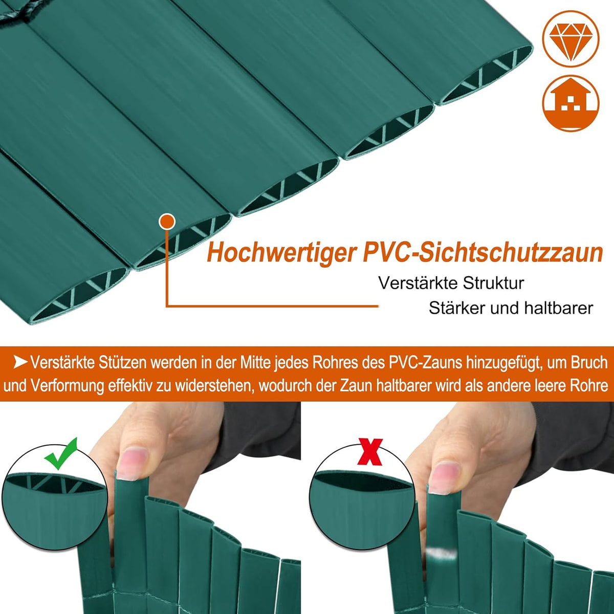 Balkon Scherm – Balkon Afscherming – Privacy Scherm – Tuinscherm – Balkon Border – Weerbestendig PVC – Versterkte Latten 9x1,6 m Groen