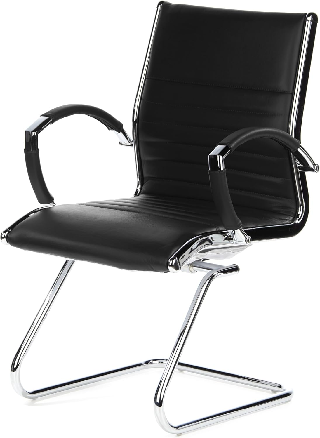 hjh OFFICE Parma V 660505 bezoekersstoel, leer, zwart/chroom, cantilever conferentiestoel met armleuningen