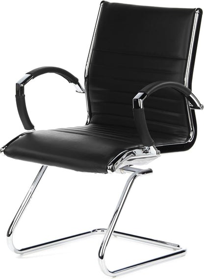 hjh OFFICE Parma V 660505 bezoekersstoel, leer, zwart/chroom, cantilever conferentiestoel met armleuningen