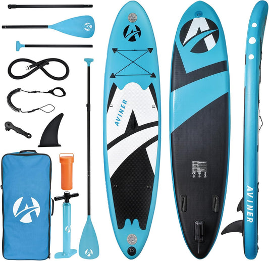 Stand up Peddelbord, Opblaasbaar SUP-board Set 150KG/ 305×71×15cm met Complete Premium Accessoires voor alle Moeilijkheidsgraden, Lichtblauw