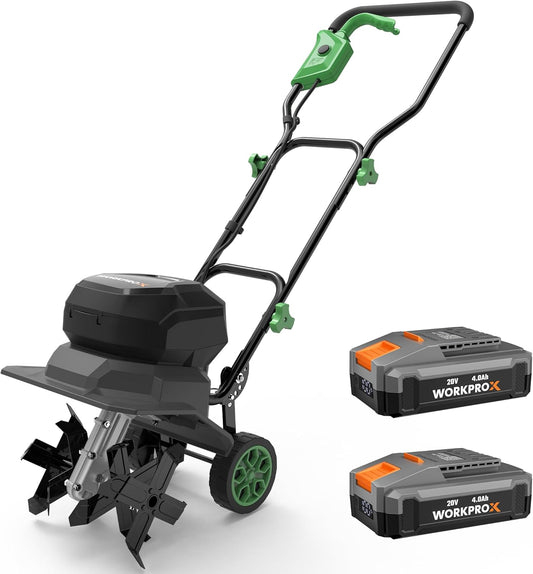 WORKPRO X Elektrische tuinfrees, draadloos, 40 V, werk 30 cm x 20 cm, dubbele accu 4000 mAh, inklapbaar stuur, wielen in 4 standen verstelbaar, compact en stil, voor tuin, moestuin en boomgaard
