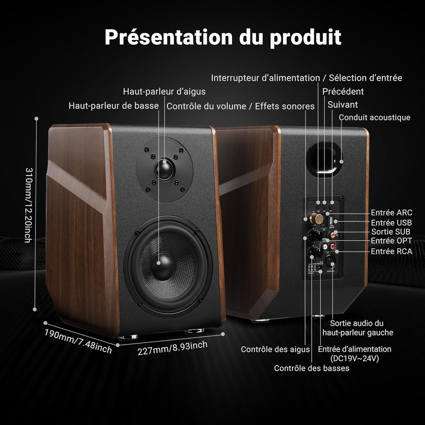 AIYIMA S700 2.0 Actieve plankluidspreker, 100 W studio-monitor met 5,25 inch Woofer, Bluetooth 5.0, HDMI ARC, optisch, RCA, USB-ingangen, subwooferuitgang, hifi boekenplank luidspreker voor pc en