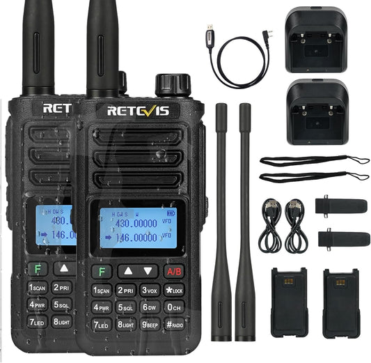 Retevis RA89 Hamradio, Krachtig, IP68 Waterdicht, Dual-band Amateurradio, VFO, 2500 mAh Batterij, Type-C Oplaadbare Walkietalkie, Eenvoudig te Koppelen voor Noodhulp, Off-road (2 Stuks, Zwart)