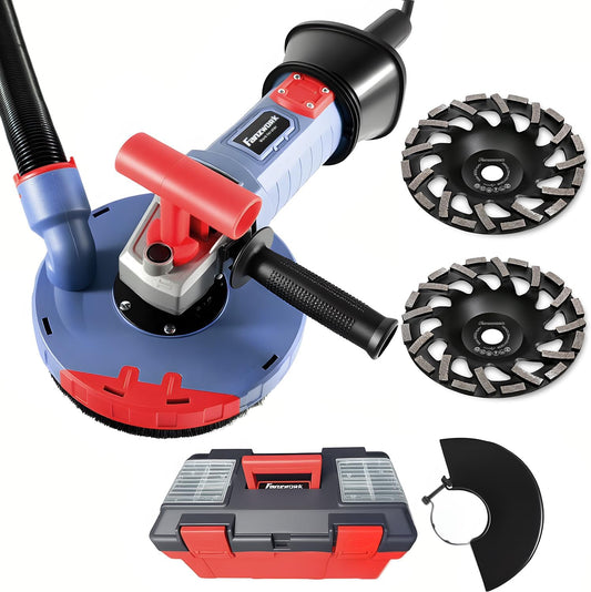 FANZWORK 2100 W/180 mm betonschuurmachine, betonfrees, incl. premium 180 mm diamantslijpkop *2, afzuigkap, T-vormige handgreep