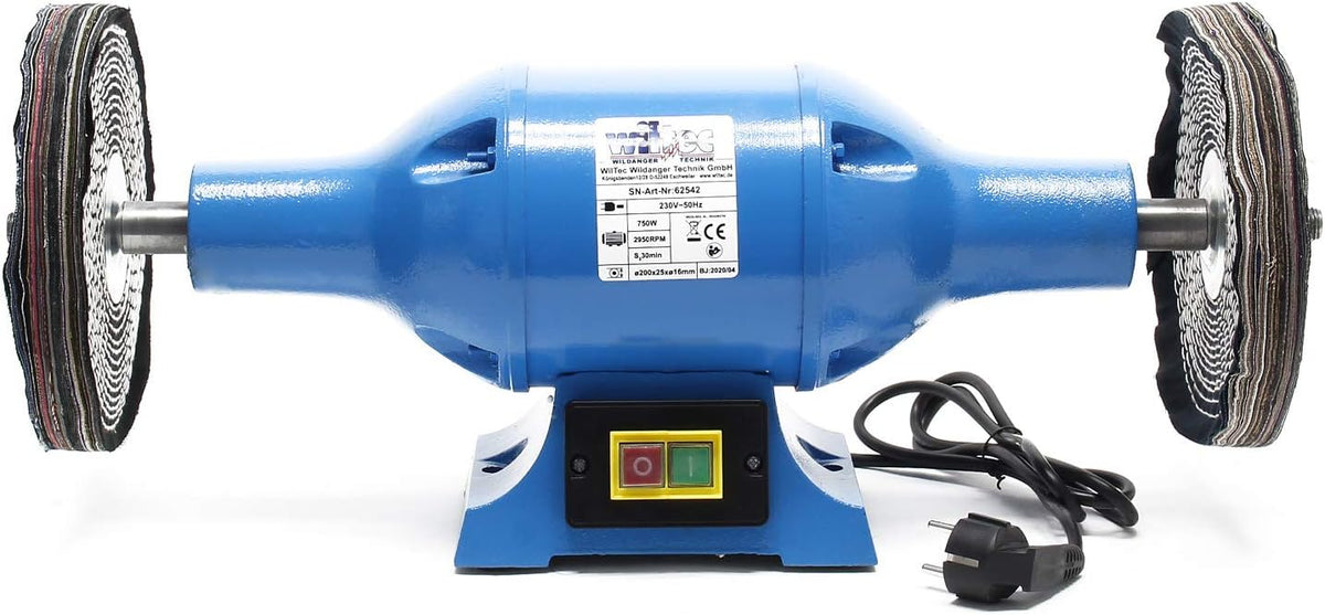 Wiltec polijstmachine 750W met twee polijstschijven Ø 200mm, 2950 rpm dubbele slijpmachine met robuuste behuizing