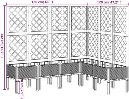 Flower Box for the Garden with Integrated Polypropylene Trellis Raised Design and Rattan Look, White, 160 x 120 x 142 cm, Ideal for Climbing Plants, Vegetables and Flowers - QUORE