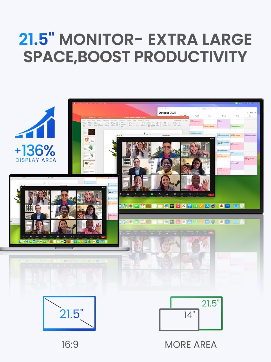 UPERFECT Draagbaar touchscreen, 21,5 inch, 120 Hz, draagbaar, touchscreen, 1300:1 1080P, geïntegreerde houder, HDMI, USB C, voor pc, computer, spelconsole, metalen behuizing, VESA-compatibel
