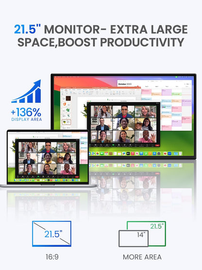 UPERFECT Draagbaar touchscreen, 21,5 inch, 120 Hz, draagbaar, touchscreen, 1300:1 1080P, geïntegreerde houder, HDMI, USB C, voor pc, computer, spelconsole, metalen behuizing, VESA-compatibel