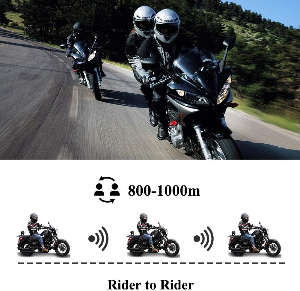 Qaurora BT-S2 1000 m Bluetooth Headset Waterdichte Motorfiets Helm Intercom voor 2 of 3 Bestuurders - 2,5 mm Audio voor Walkietalkie, GPS, Handsfree MP3-Speler, FM-Radio
