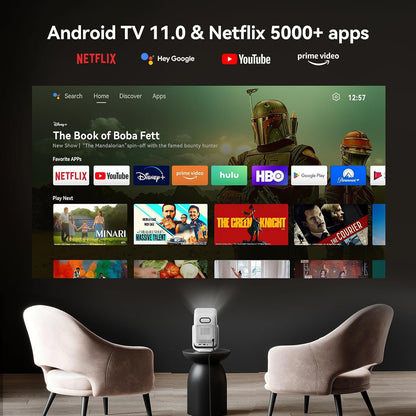 WANBO T2 Ultra Smart Beamer met Android TV, Netflix/500 ANSI, Native Full HD1080P, 120° Rotable, 30dB Quiet, Auto Focus Keystone, Bluetooth Wifi, 10W Speakers, Draagbare Mini Projector Thuis Outdoor