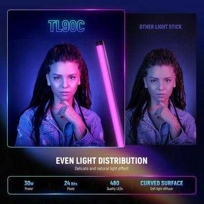 NEEWER TL60 RGB videoverlichting, RGBWW draagbare led-videolamp voor fotografie, lichtstaaf met 2,4 G app-besturing/DMX, 7 pixeleffecten, 18 scènes, 2500 K-10000 K TLCI98+, batterij 3000 mAh