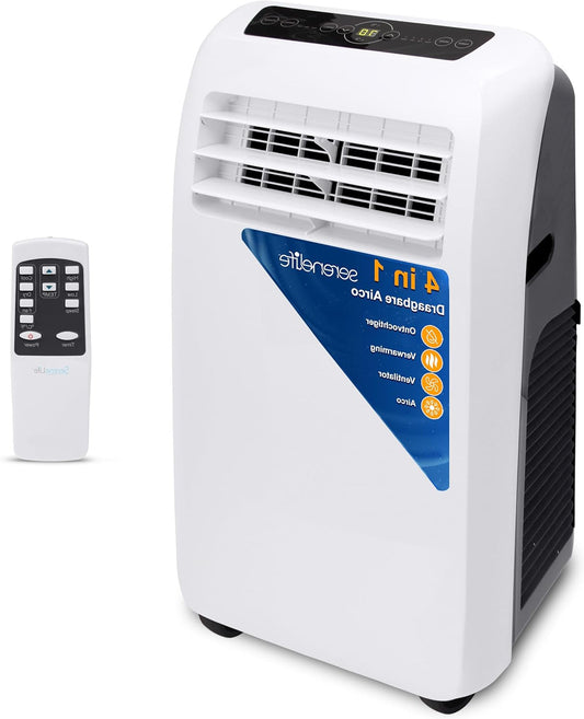 Serenelife Mobile Air Conditioner, Portable 4-in-1 Air Conditioner with Built-in Dehumidifier Function, Mobile Air Conditioner with Fan Mode, Remote Control, Complete Window Mount Exhaust Kit, White - QUORE