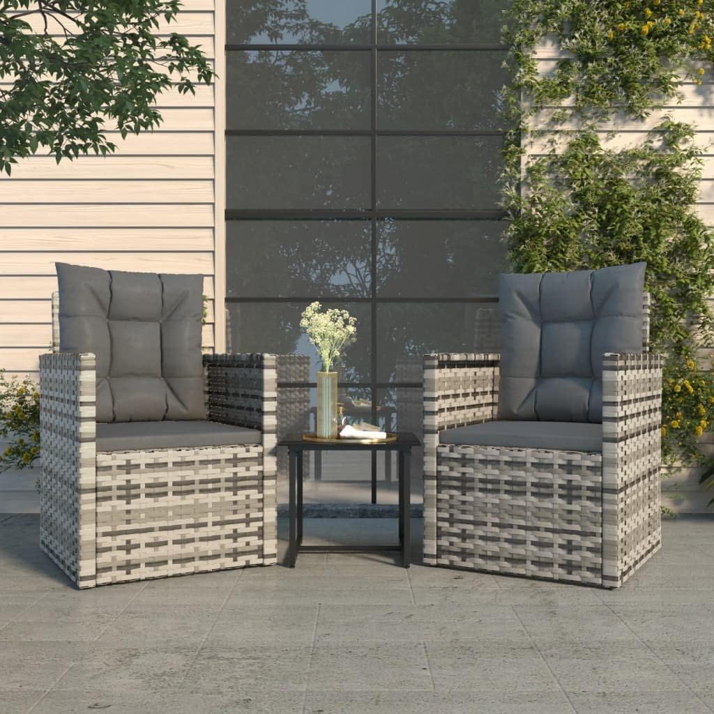 vidaXL 3 Piece Lounge Set with Cushions Poly Rattan Grey, Lounge Set, Outdoor Lounge, Sofa Lounge, Lounge Sets, Outdoor Lounge Set, Sofa Set - QUORE