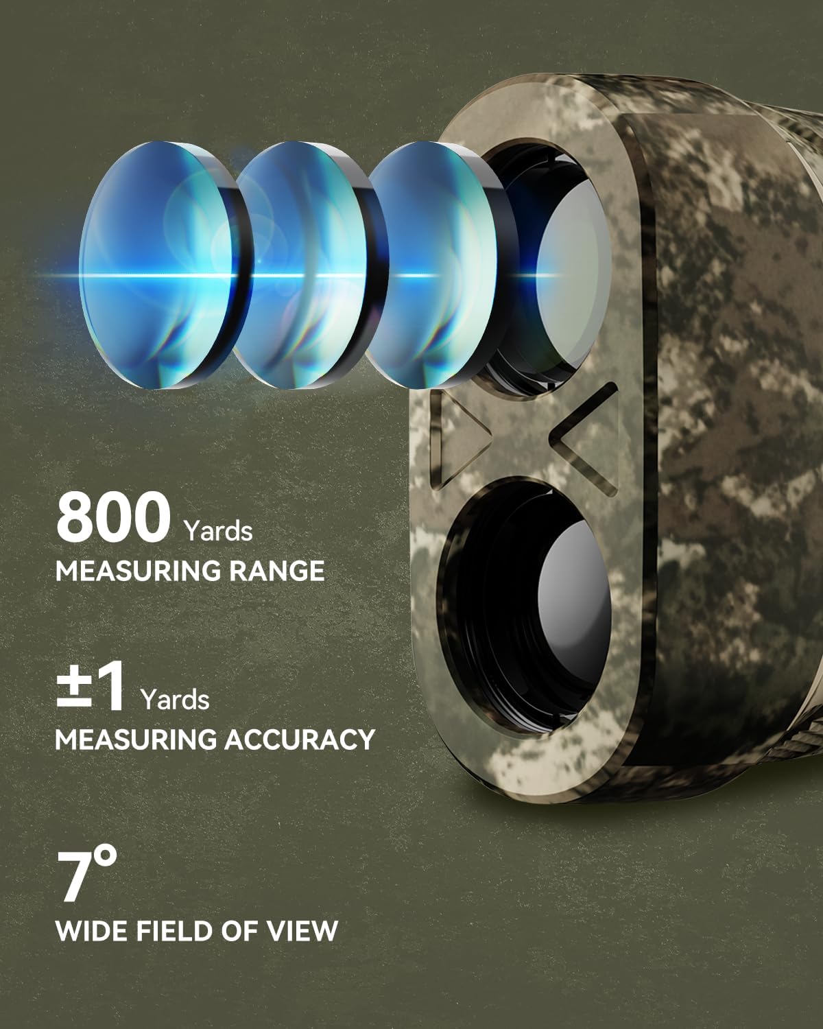 MiLESEEY oplaadbare jachtafstandsmeter, 800 yd, ±0,5 m nauwkeurigheid, laserafstandsmeter met hoekcompensatie en horizontale afstand, scanmodus, snelheid, boogmodus