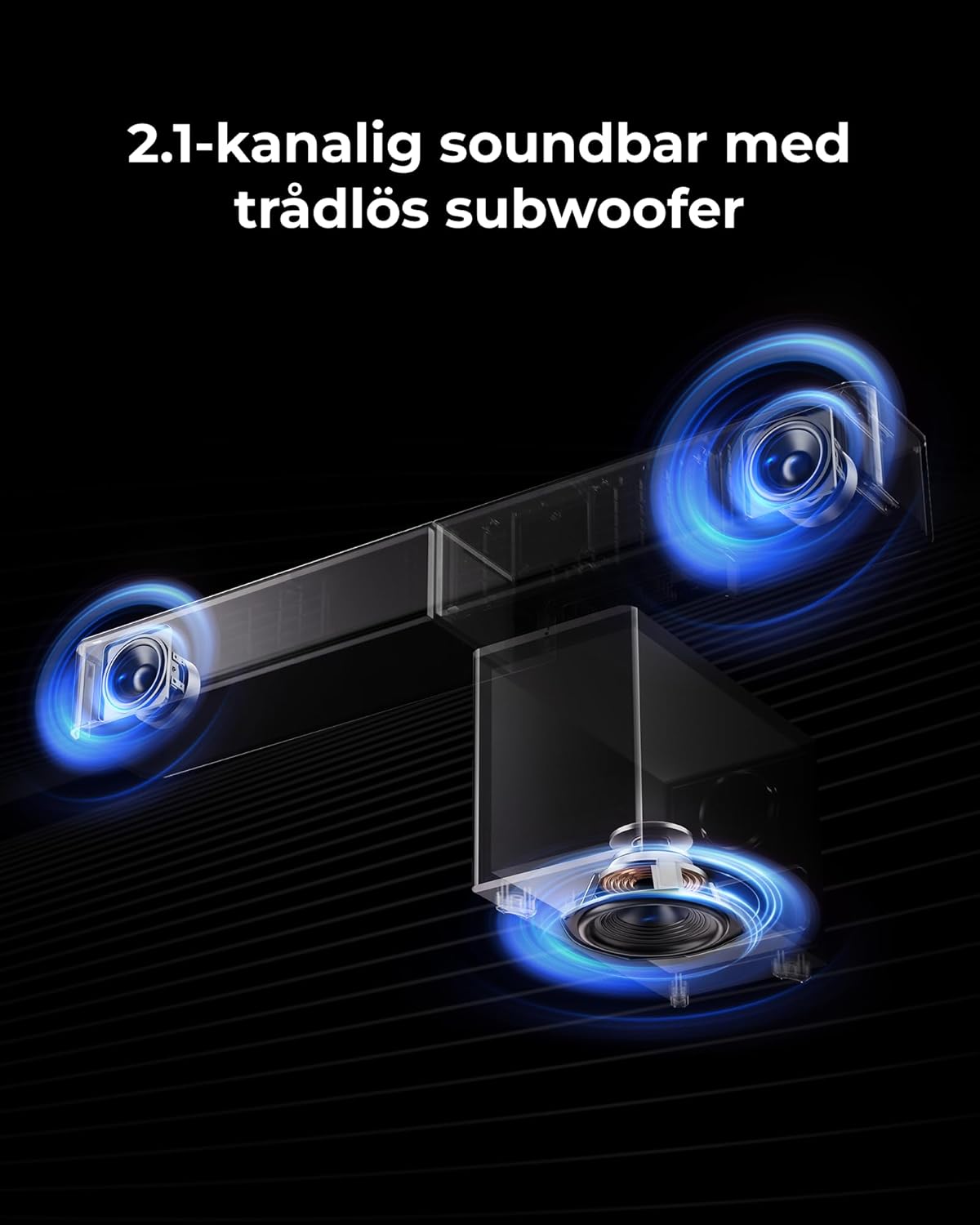 ULTIMEA 2.1 Soundbar met draadloze subwoofer, Dolby Atmos, VoiceMX, BassMX, soundbar voor Smart TV, 240 W piekvermogen, app-bediening, HDMI eARC, Optisch, Bluetooth 6.0, Poseidon M40, model 2026