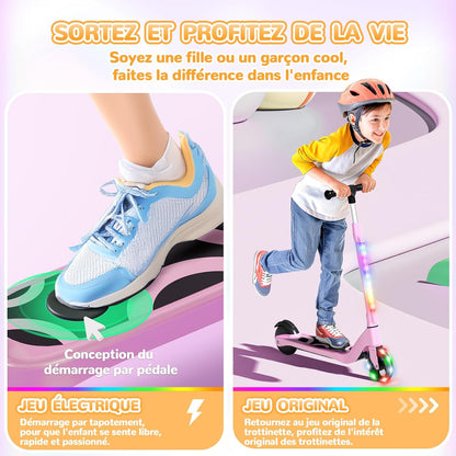 SISIGAD Elektrische step voor kinderen, 6-8-10 jaar, elektrische step voor kinderen, 5,3 inch met kleurrijk ledlicht en 3 verstelbare hoogtes, elektrische step voor kinderen, maximale belasting 70 kg,