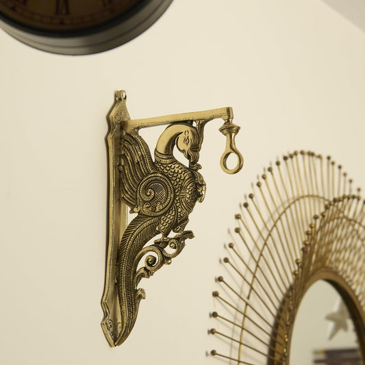 Esplanade Messing pauw muurbeugel - traditionele handgemaakte muurhanger voor Diya lamp, bel, woondecoratie (30 cm inch)
