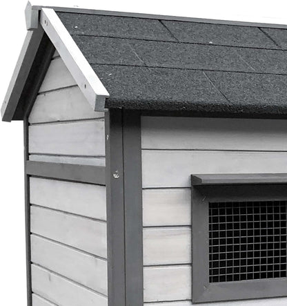 Rabbit hutch light grey 146x75x83 cm made of wood - rodent house free walking space - removable bowl - QUORE