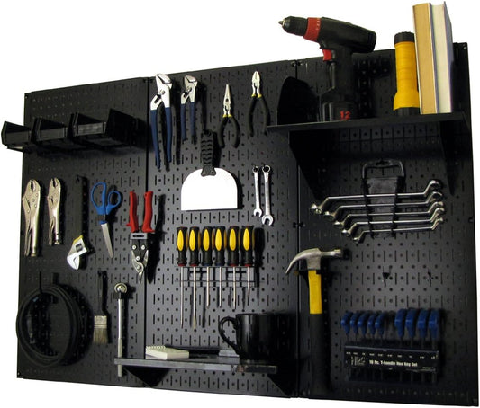 Wall Control Pegboard Organizer 4 ft. Metalen Pegboard Standaard Tool Opslag Kit met Zwart Gereedschap en Zwarte Accessoires