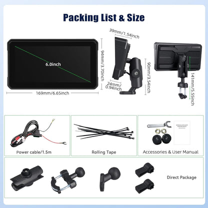 Motor GPS Navigatie Display met draadloze CarPlay en Android Auto, 6-inch IP68 waterdichte motorfiets Navigatie met Bluetooth Mirror Link, Siri EQ en bandenspanningssensor
