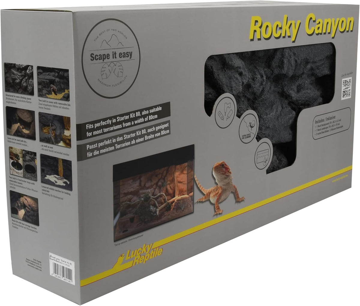 Lucky Reptile Rocky Canyon (2-delig)- Scape it Easy - Basalt Grey, 78 x 38 x 38 cm, voor Starter Kits 80 cm