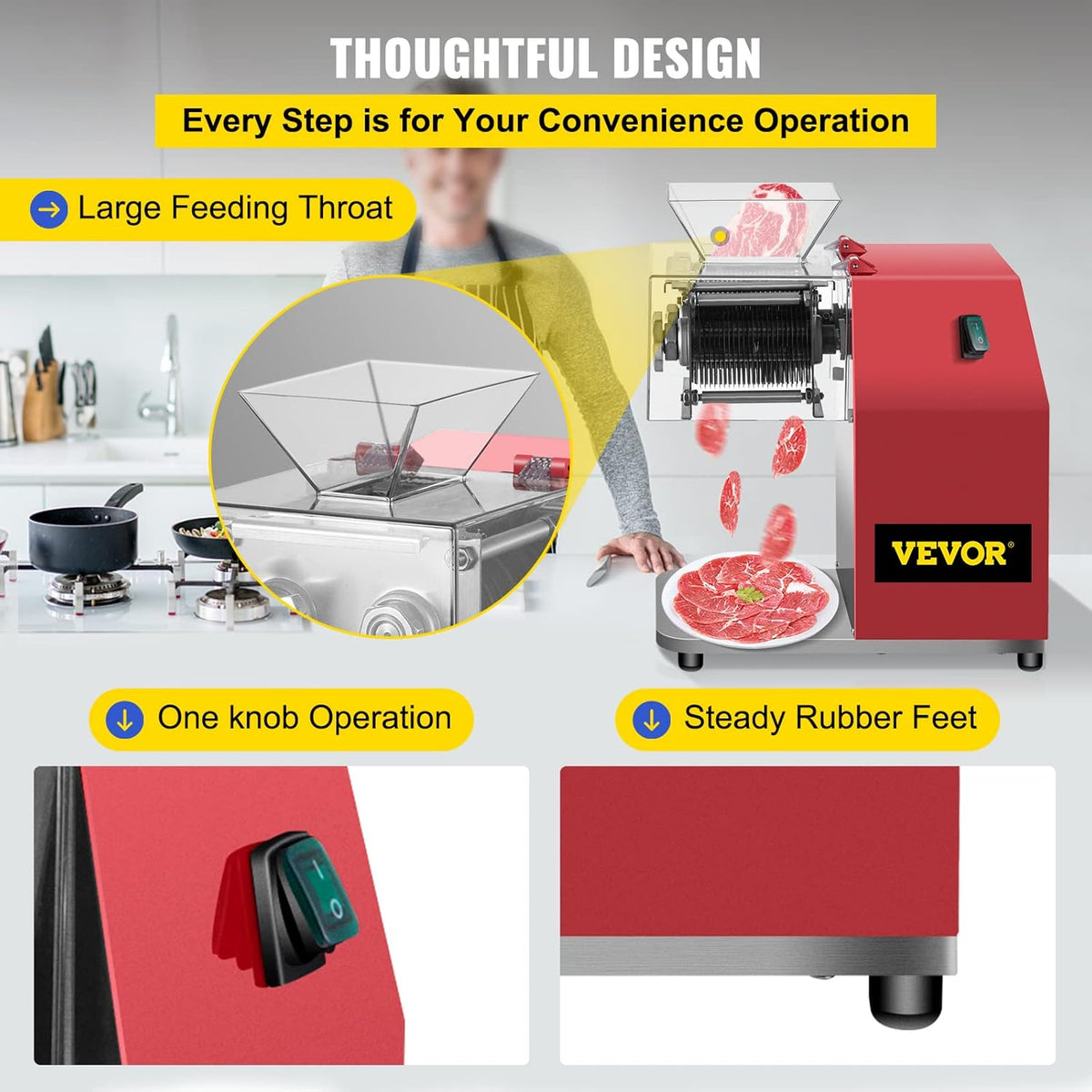 VEVOR Commerciële vleessnijder, 850 W vleessnijmachine 250 kg/st. Allessnijder, 3,5 mm mesafstand snijmachine 90 x 90 mm mesgrootte worstsnijmachine groentesnijder