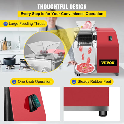 VEVOR Commerciële vleessnijder, 850 W vleessnijmachine 250 kg/st. Allessnijder, 3,5 mm mesafstand snijmachine 90 x 90 mm mesgrootte worstsnijmachine groentesnijder
