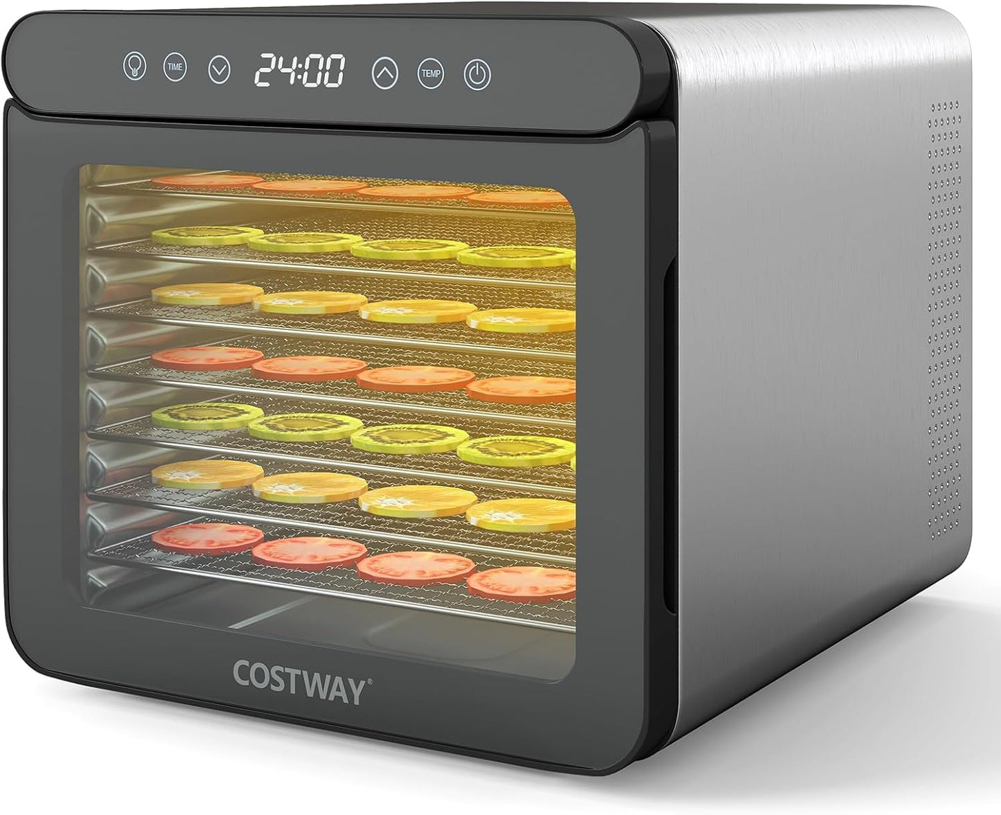 FANTASK Voedseldroger met 7 roestvrijstalen schalen, droogautomaat met 24-uurs timer en temperatuur van 30-75 °C, 600 W droogmachine voor vlees, groenten en fruit, 34 x 40,5 x 32 cm