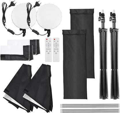 Softbox Set – Fotostudio – Studiolampen – Studioverlichting – Lichtset – 2 x 50 x 70 Cm – 2 x 80 W Tweekleurig Ledlicht 2800K-6000K – Met 2 x Lichtstatieven En Afstandsbediening