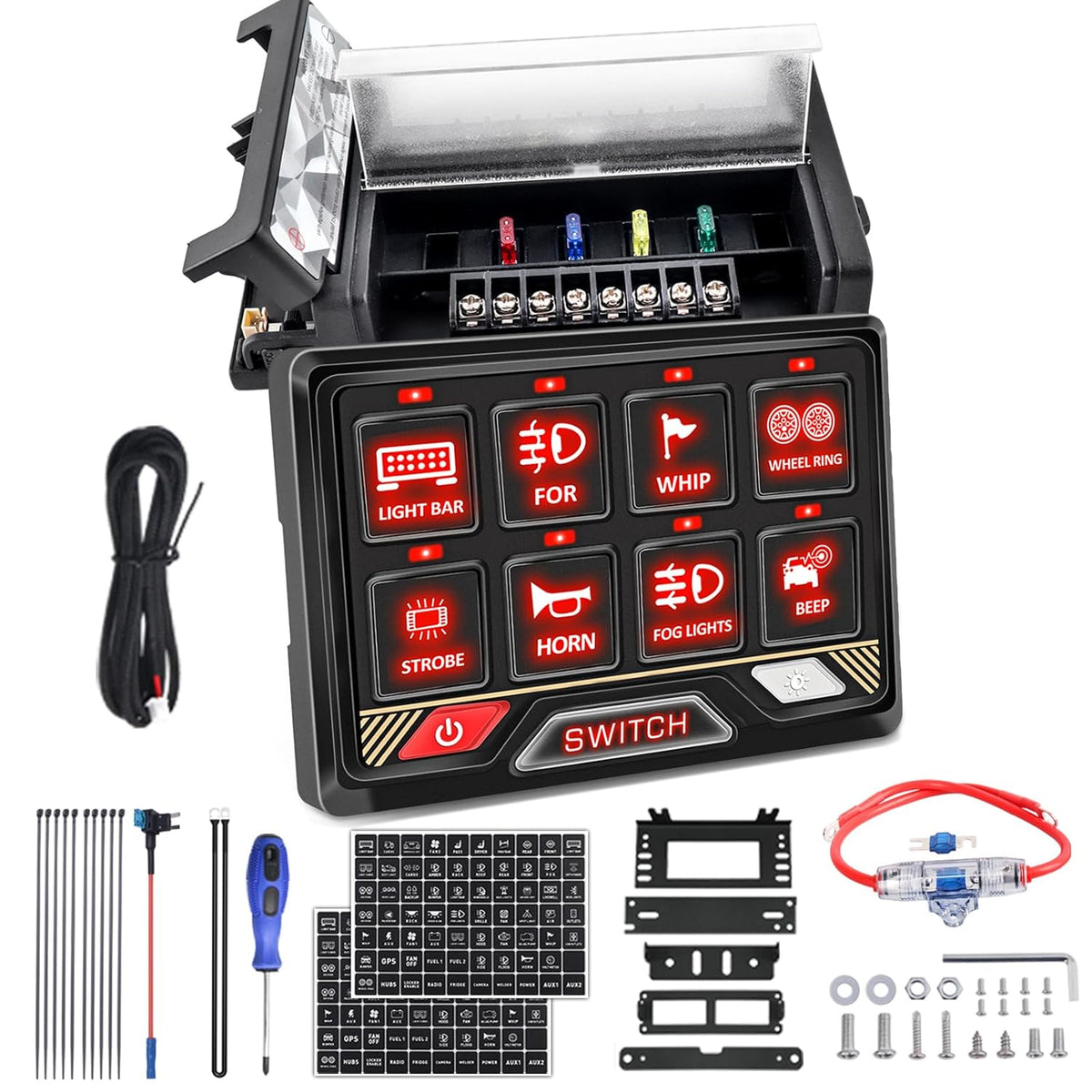 Chelhead Paneel Schakelaar: 12v/24v 8 controle Tuimelschakelaar RGB Universele Controle Relaissysteem met Aux-circuit voor Offroad Voertuig Auto Truck Boot