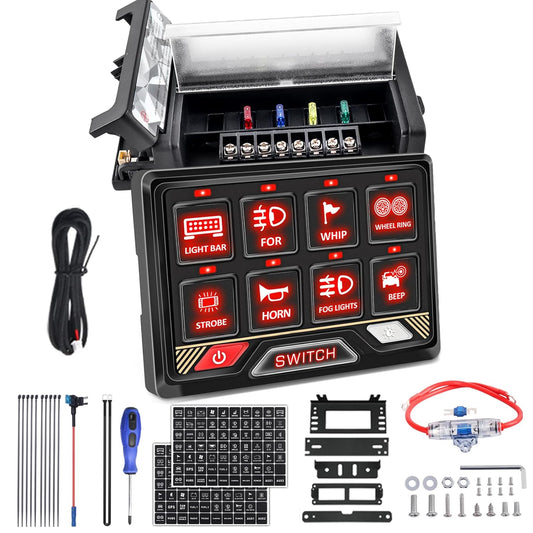 Chelhead Paneel Schakelaar: 12v/24v 8 controle Tuimelschakelaar RGB Universele Controle Relaissysteem met Aux-circuit voor Offroad Voertuig Auto Truck Boot