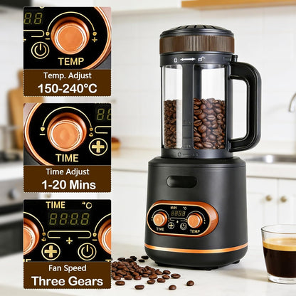 Koffiebrander met hete lucht, 200 g, 2200 W, automatische roostermachine voor koffiebonen, gedeelde koffiebonen, timer en timer traploos regelbaar, ideaal voor thuis en café