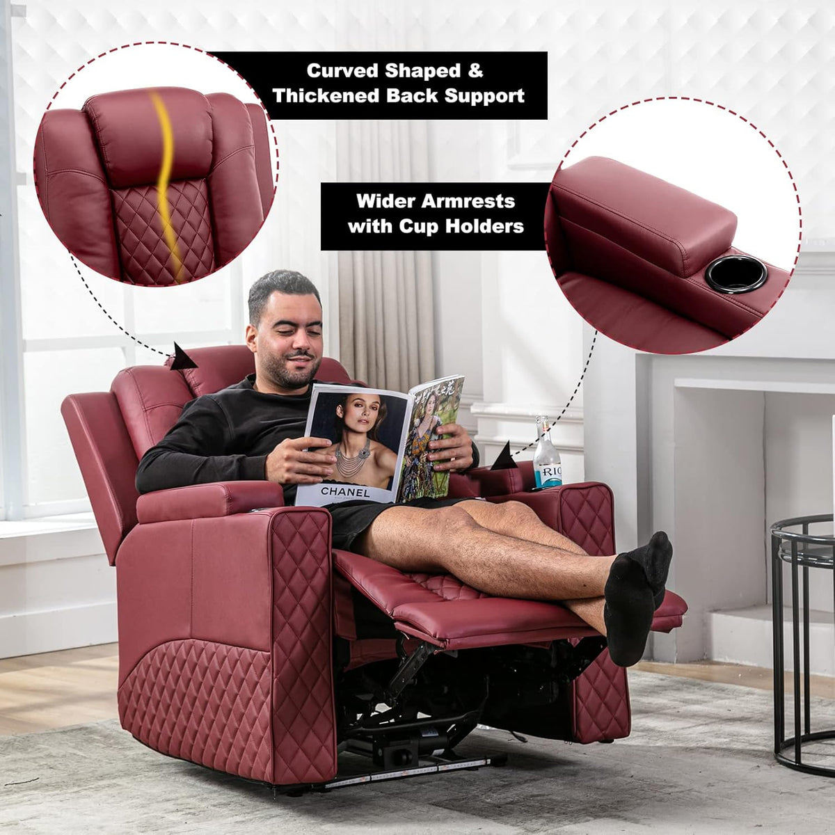 Relaxfauteuil – Relaxstoel – Fauteuil – Elektrische Stoel – TV Stoel – Verstelbaar Elektrisch – Met LED Verlichting – Rood Kunstleer