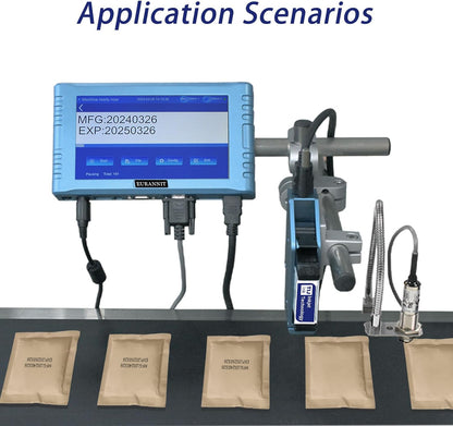 Automatische inkjetcodemachine voor de lijn, 260E thermische inkjetprinter met 7 inch touchscreen voor datum/partij/QRCode/Barcode/Logo enz. (1 mondstuk/12,7 mm)