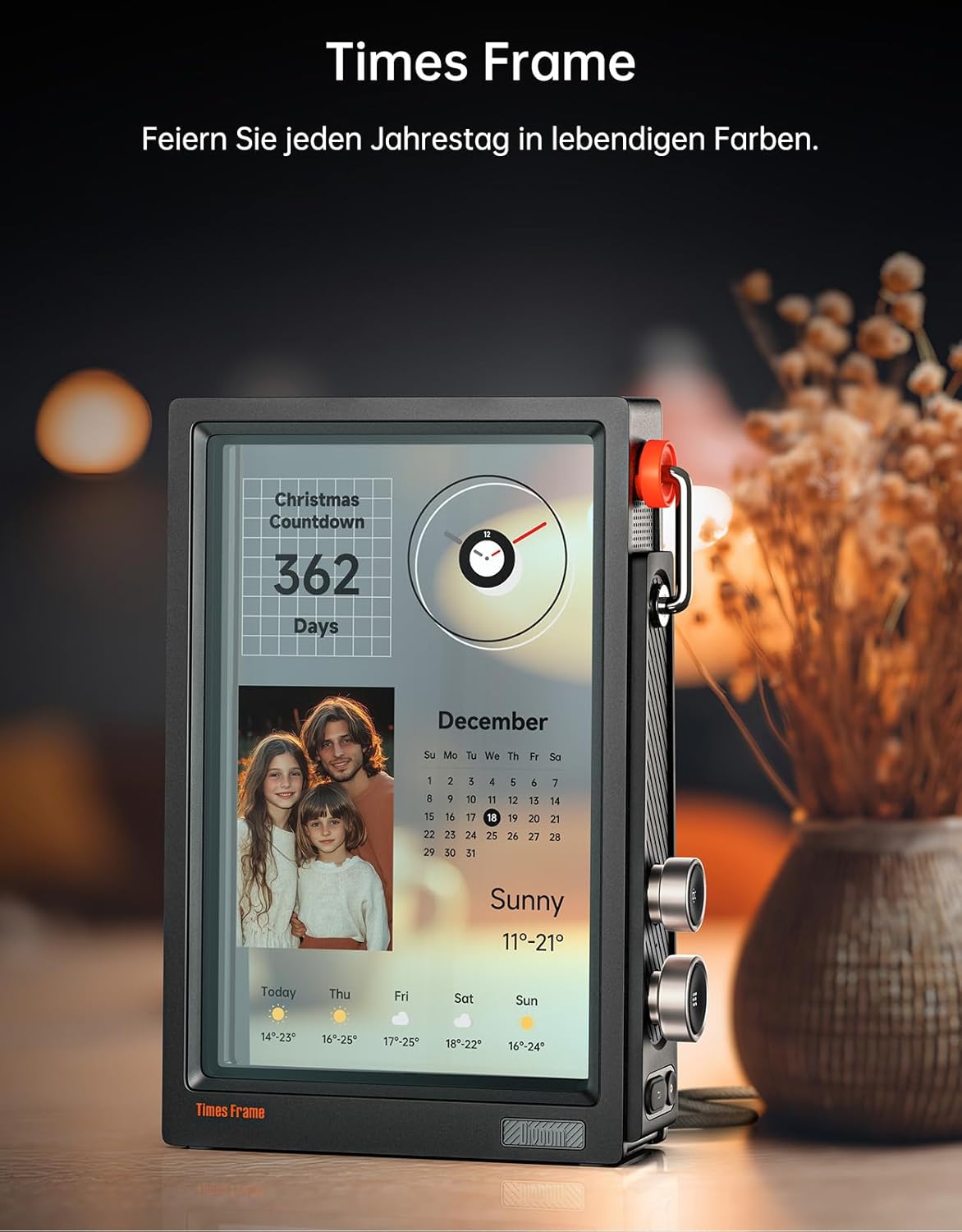 Divoom Times Frame Transparante digitale fotolijst (10,1 inch) met wifi en 64 GB, IPS-display met zwevend effect en RGB-draaiknop, 400+ wijzerplaten, widgets en pixel-art community (zwart)