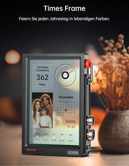 Divoom Times Frame Transparante digitale fotolijst (10,1 inch) met wifi en 64 GB, IPS-display met zwevend effect en RGB-draaiknop, 400+ wijzerplaten, widgets en pixel-art community (zwart)
