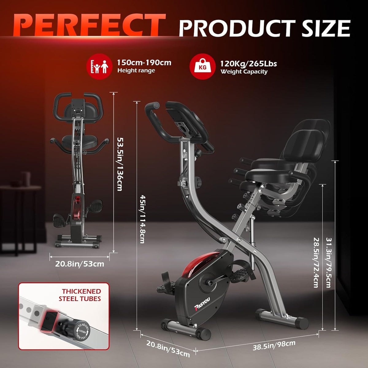 Hometrainer – Opvouwbare Fitnessfiets – Ergometer – Ligfiets – Fiets – 10 Magnetische Weerstanden – 7-voudig Verstelbare Zithoogte