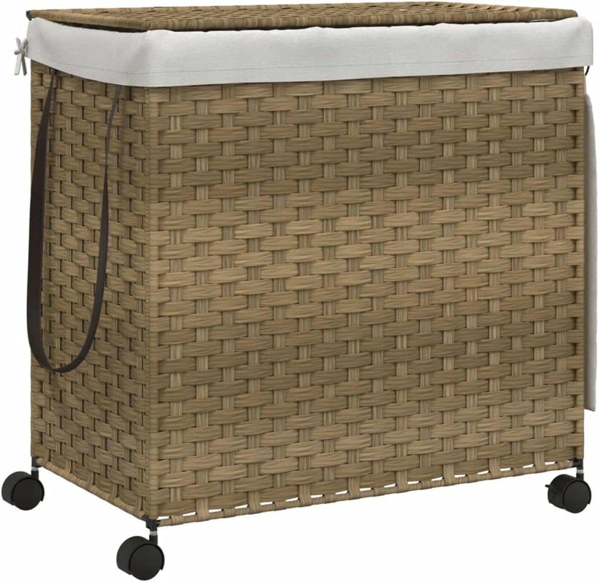 Gecheer Laundry Basket with Wheels, 60 x 35 x 60.5 cm, Rattan, Laundry Basket, Laundry Basket, Laundry Basket for Baby Clothing, Bed Linen, Shoes 372039 - QUORE