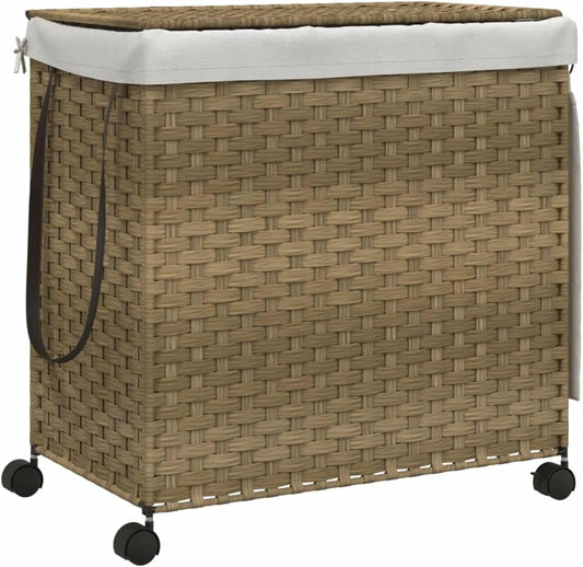 Gecheer Laundry Basket with Wheels, 60 x 35 x 60.5 cm, Rattan, Laundry Basket, Laundry Basket, Laundry Basket for Baby Clothing, Bed Linen, Shoes 372039 - QUORE