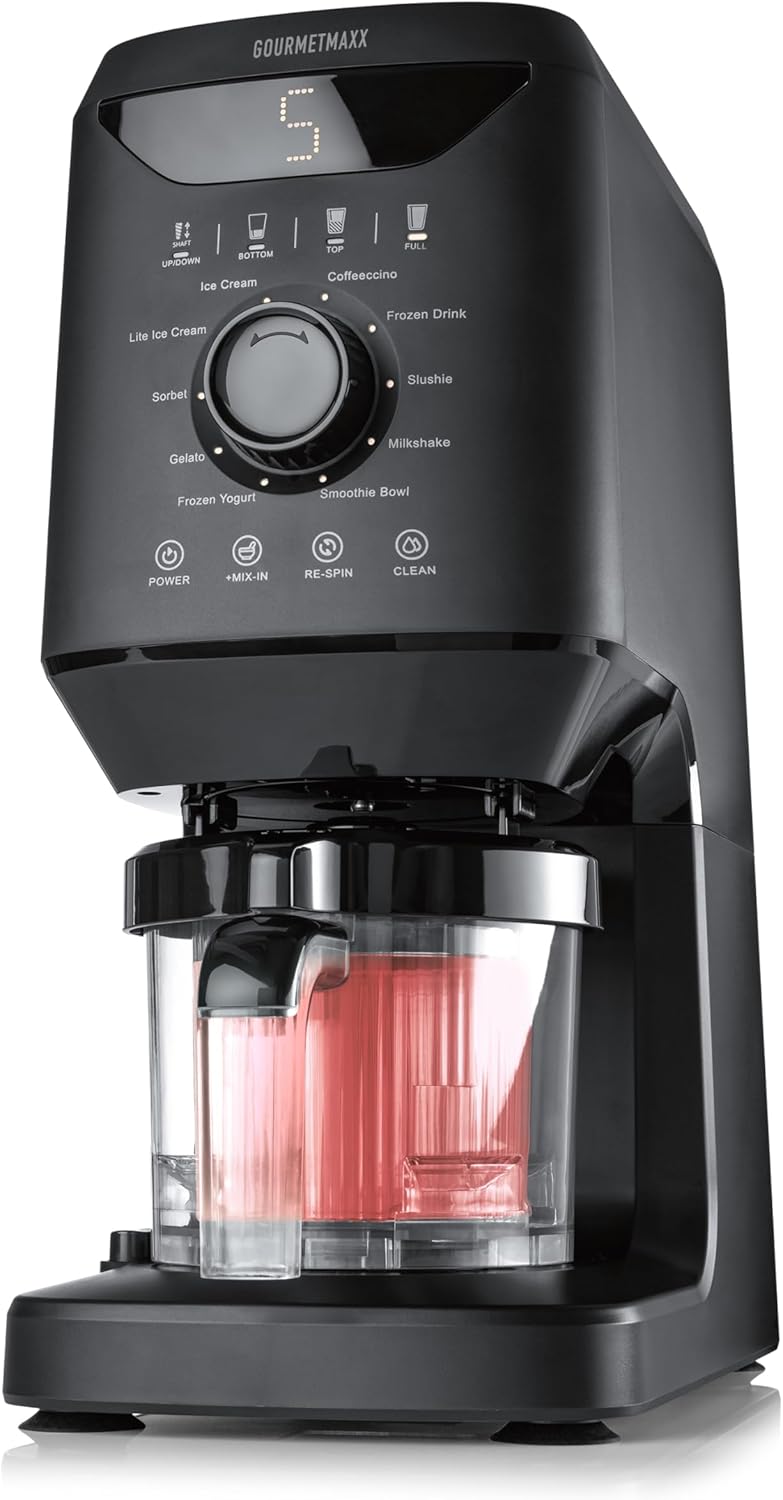 GOURMETmaxx SmoothUp ijsmachine, 800 watt, 10 programma's, incl. mix-in-functie, ijsmachine, slushies en ijs zelf maken, led-display, inclusief 2 bekers