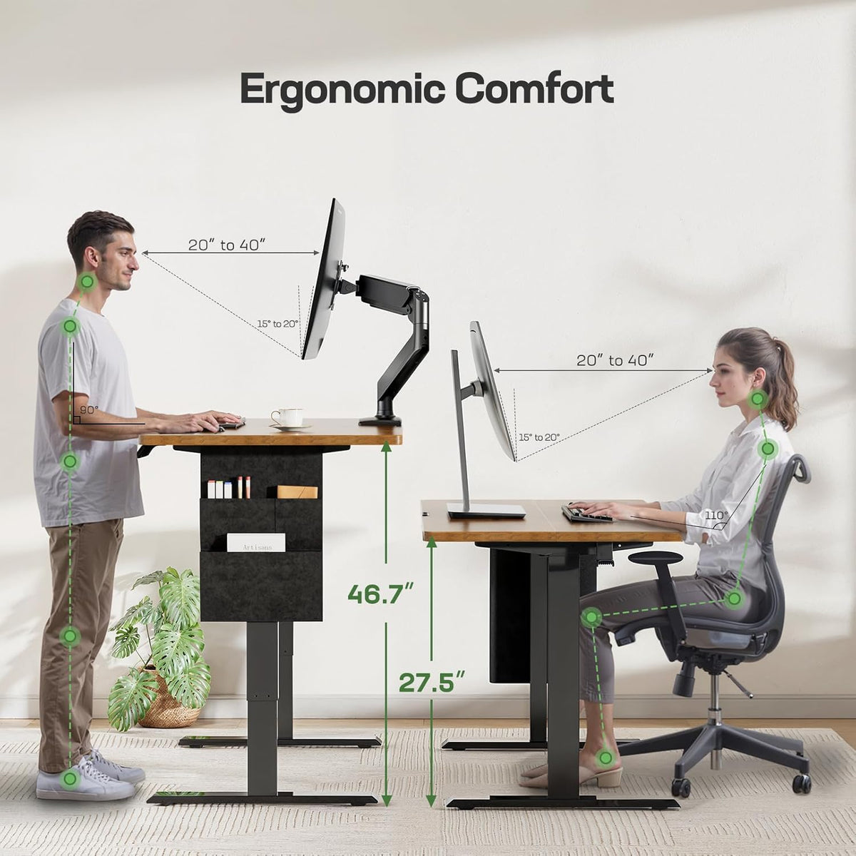 Marsail Electric Standing Desk Height Adjustable Dining Standing 160cm Desk Accessory with Storage Bag Preset Computer Desk with Headphone Hook - QUORE